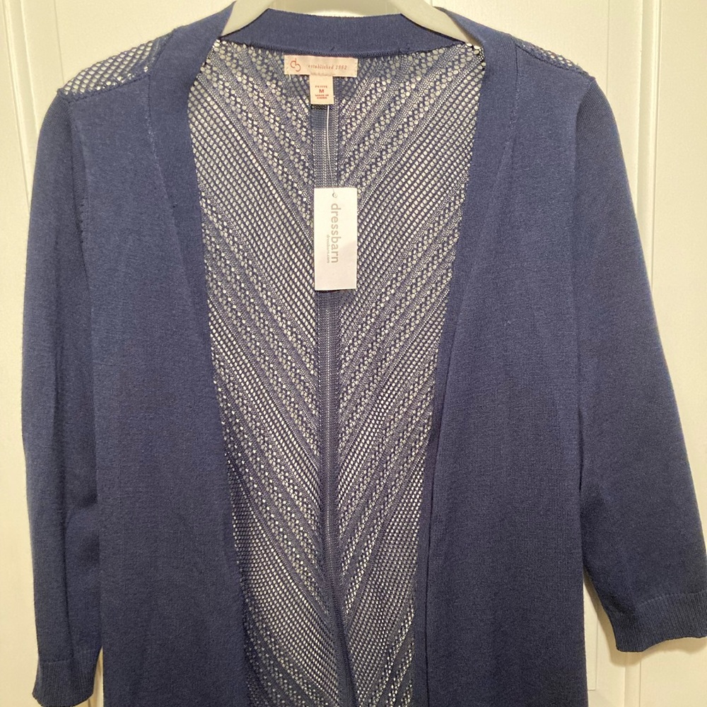 NWT Navy Blue Cardigan Sweater Womens Medium Petite Dress Barn - Picture 2 of 11